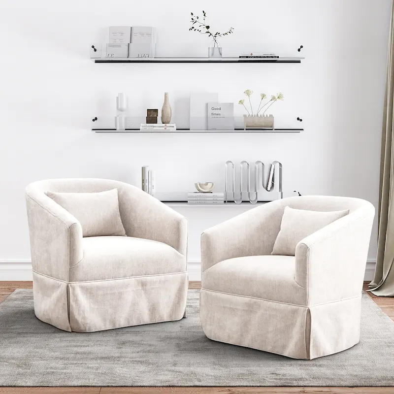 Ouyessir Set of 2 Swivel Barrel Chair 360 Degree Upholstered Accent Chair Fabric Armchair