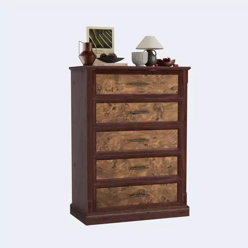 Farmhouse 5 Drawer Dresser for Bedroom, Tall Chest of Drawers with Metal Handles, Rustic Wooden Dresser TV Stand, for Living Room, Hallway