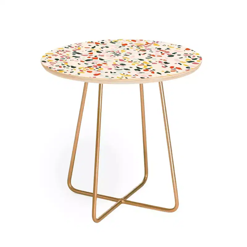 Lane and Lucia Confetti Terrazzo Side Round Table Gold - Deny Designs: Birch Top, Flared Steel Legs