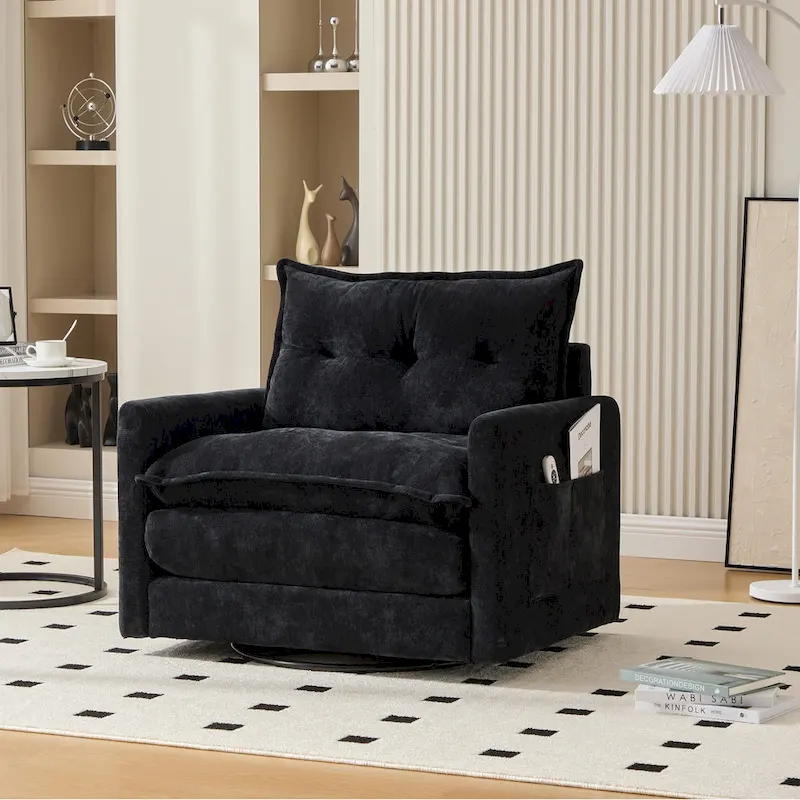 Chenille Upholstered 360Degree Swivel Mid Century Modern Arm Chair for Living Room