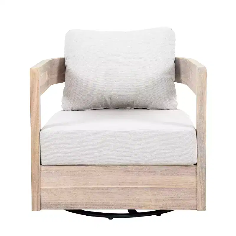 ModernLuxe Outdoor Swivel Accent Chair, Patio Club Chair with Thick Cushions, Modern Swivel Armchair, Acacia Wood Frame