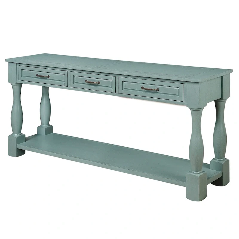 Solid Wood Console Table with 3 Drawers and Bottom Shelf - 63W