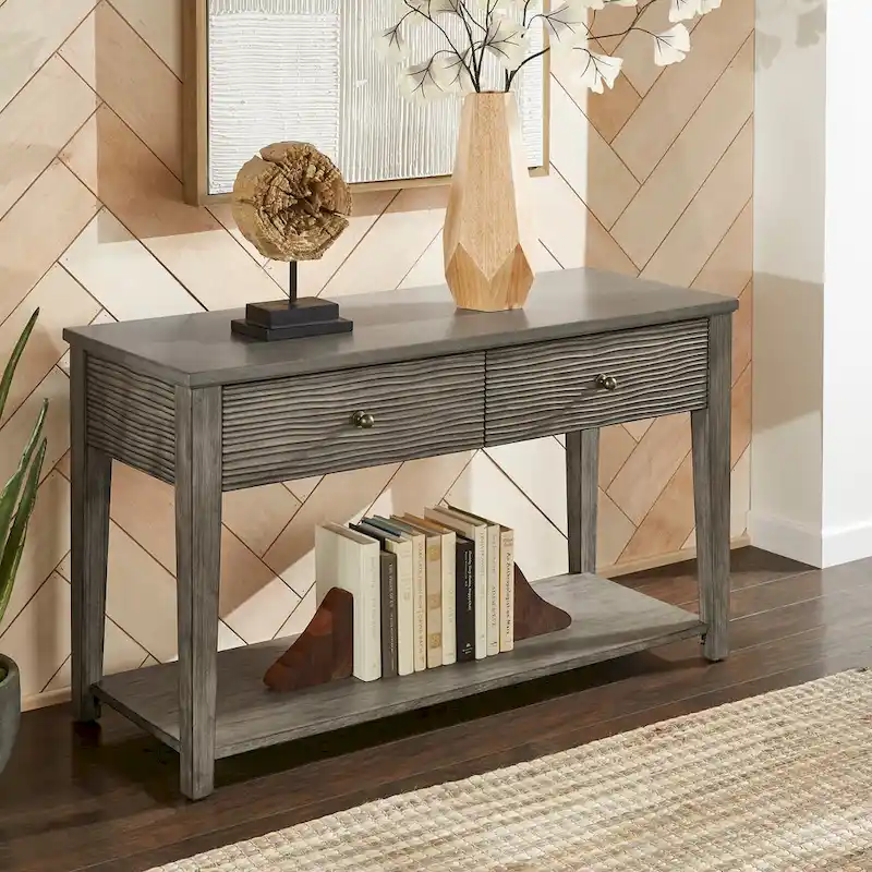 Coober Antique Grey Finish Grey Fiber Cement Sofa Table with Shelf by iNSPIRE Q Modern