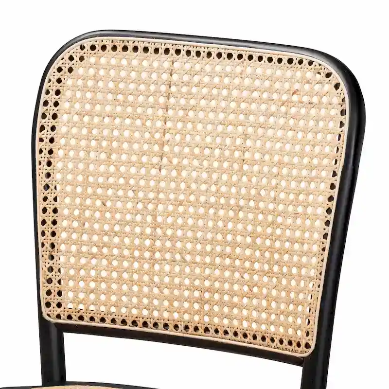 Vance Mid-Century Modern Woven Rattan and Wood Counter Stool