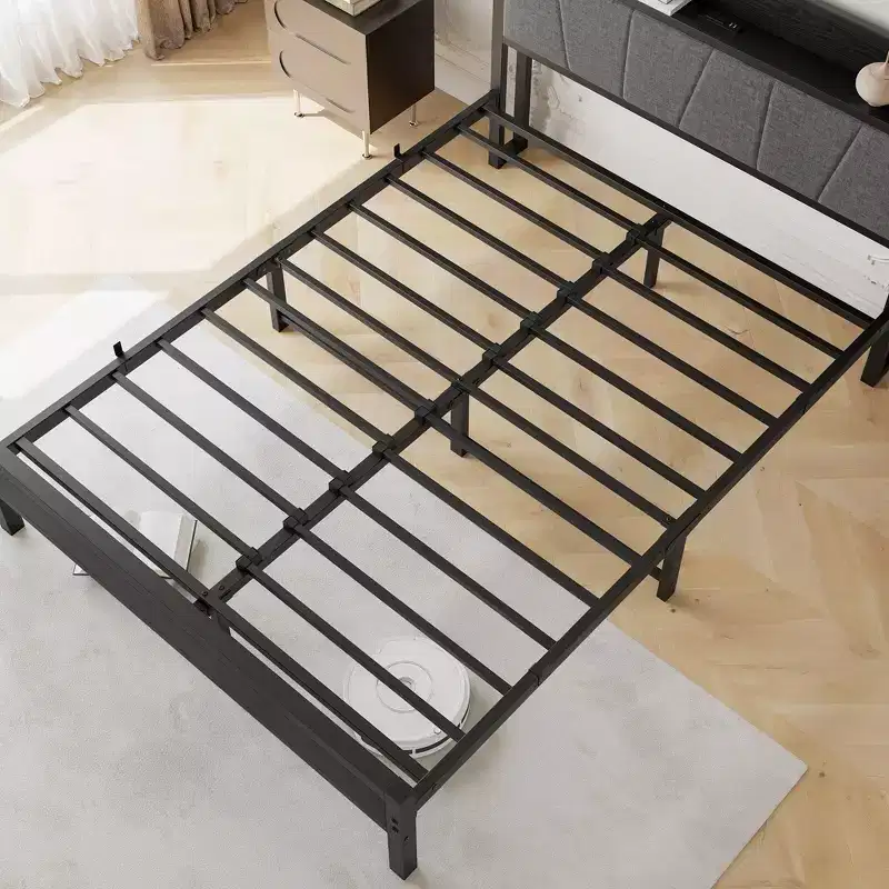 Solid and Stable Queen Size Bed Frame, Storage Headboard with Charging Station, Noise Free, No Box Spring, Easy Assembly