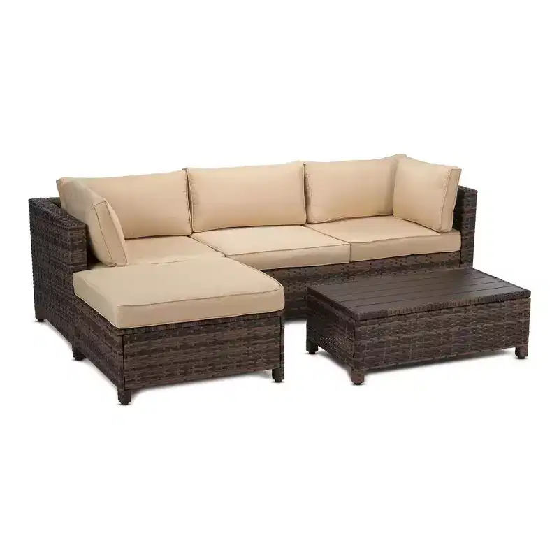 3pc Wicker Patio Sectional Seating Set with Cushions - EDYO LIVING