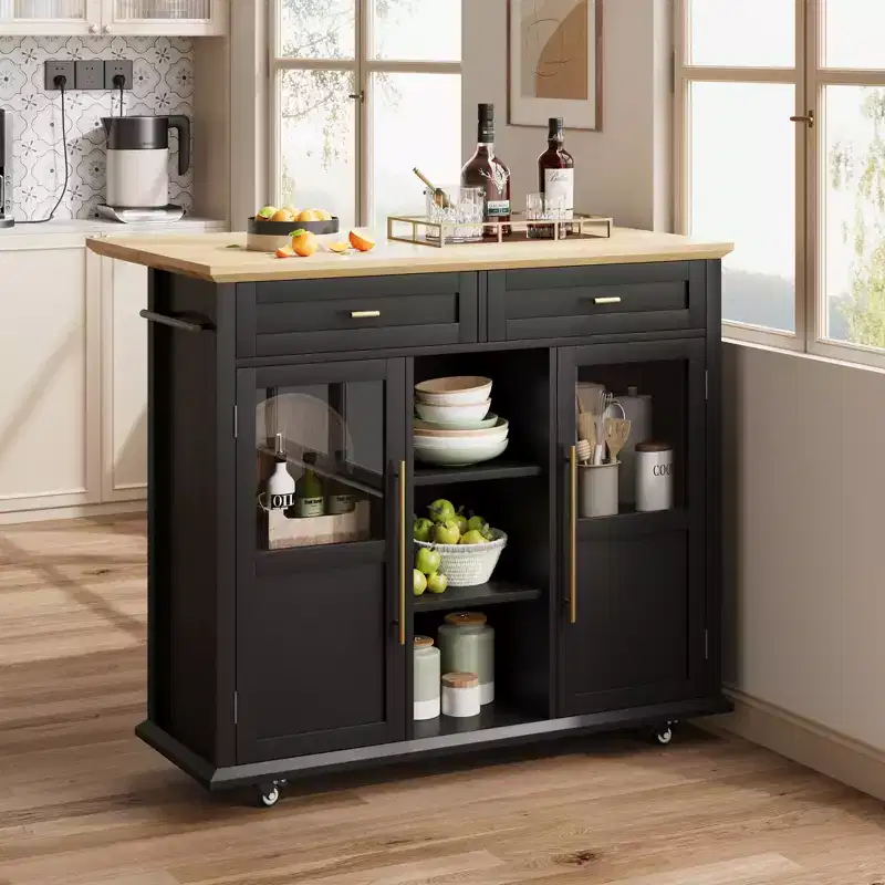 Multi-Functional Rolling Kitchen Island with Drop Leaf,Mobile Storage Cabinet with Drawers, Bar Cart,Freestanding Kitchen Cart Table for Modern Homes