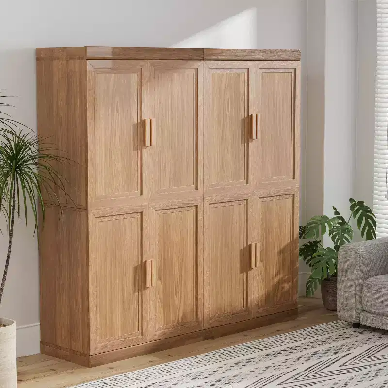 Dovelina Wood Grain Decorative Bookshelf with Doors and Adjustable Partitions