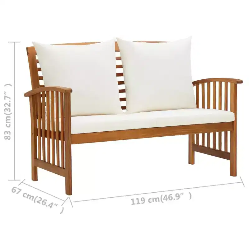 vidaXL Patio Bench with Cushions 46.9 Solid Acacia Wood