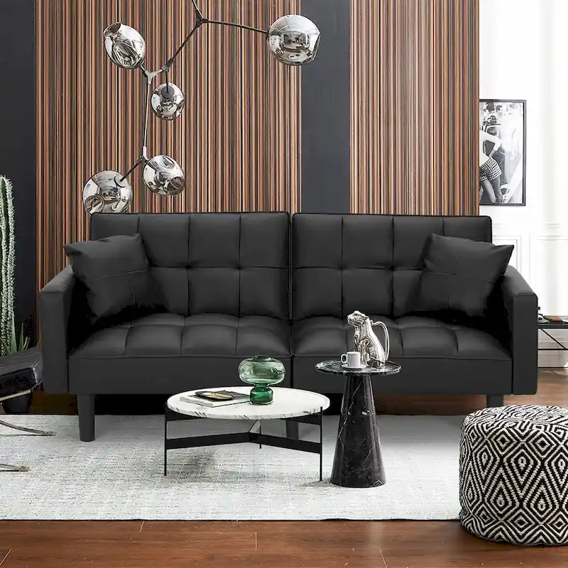 AVAWING 74 Modern Tufted Convertible Futon Sofa Bed with 2 Pillows