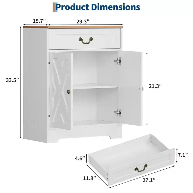 Farmhouse Buffet Cabinet with Storage,White Sideboard with 4 Doors & 2 Drawers, Adjustable Shelves Coffee Bar Cabinet,Multi-Functional Storage