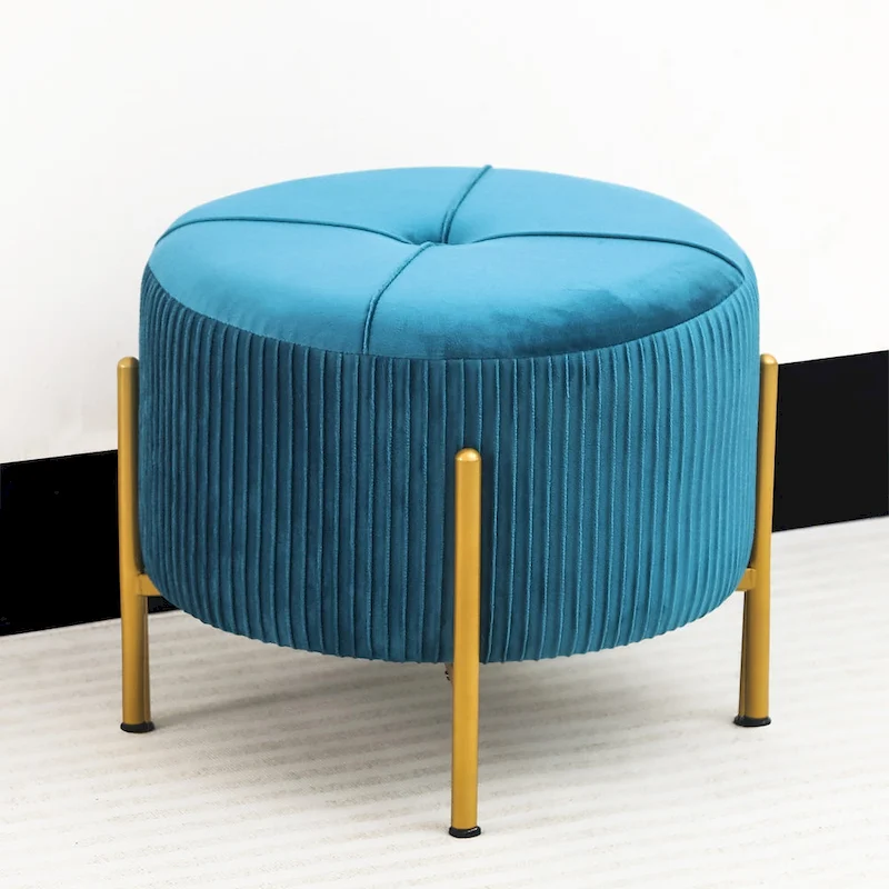 Adeco Round Ottoman 16.5 Foot Rest Stool with Metal Legs