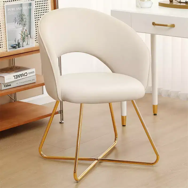 Faux Velvet Vanity Chair, Modern Accent Chair for Vanity, Upholstered Makeup Stool for Bedroom, Living Room, Dressing Room