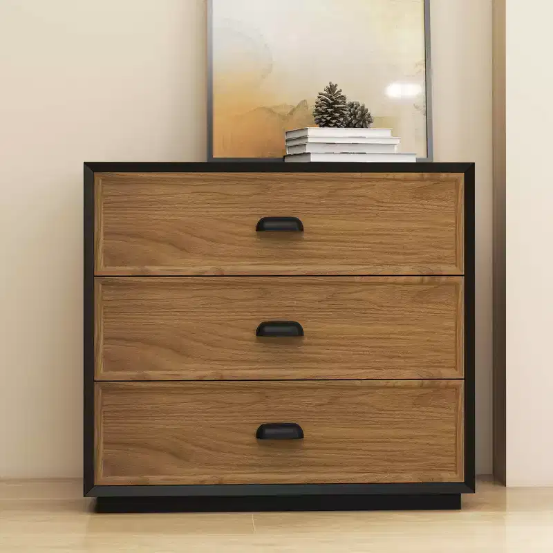 31.49 Modern 4-Drawer Vertical Chest Walnut Black Two-Tone Tall Dresser with Metal Cup Handles Gaoyangjiaju