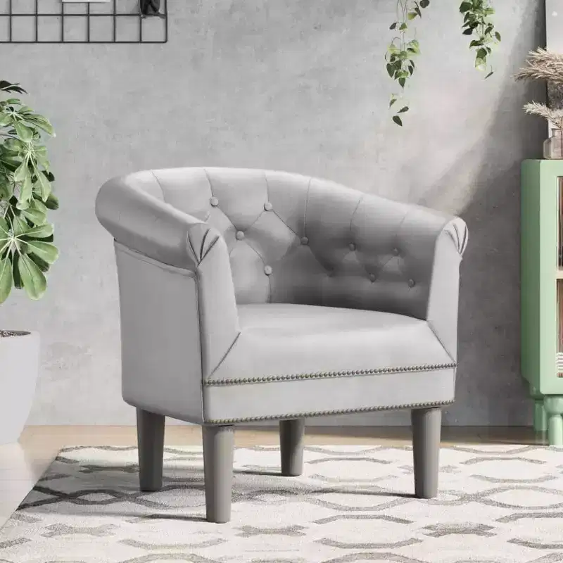 Silver Faux Leather Tub Chair for Living Room or Office