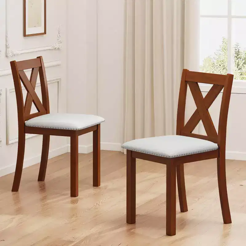 Costway Wooden Dining Chair Set of 2 w/Acacia Wood Legs Padded Seat Curved Back