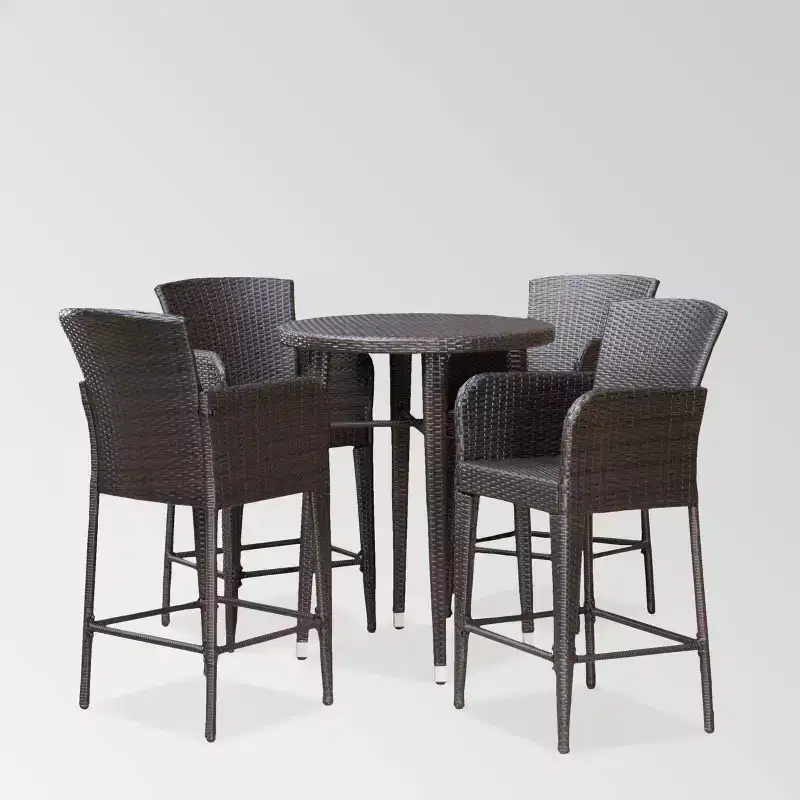 Callum 5pc Wicker Round Bar Table Set Multibrown - Christopher Knight Home: Weather-Resistant Iron Frame Patio Dining