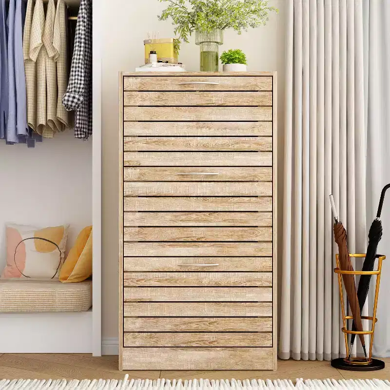 amapy Wood Grain Design Shoe Cabinet Entryway Shoe Rack 3 Tier Shelves