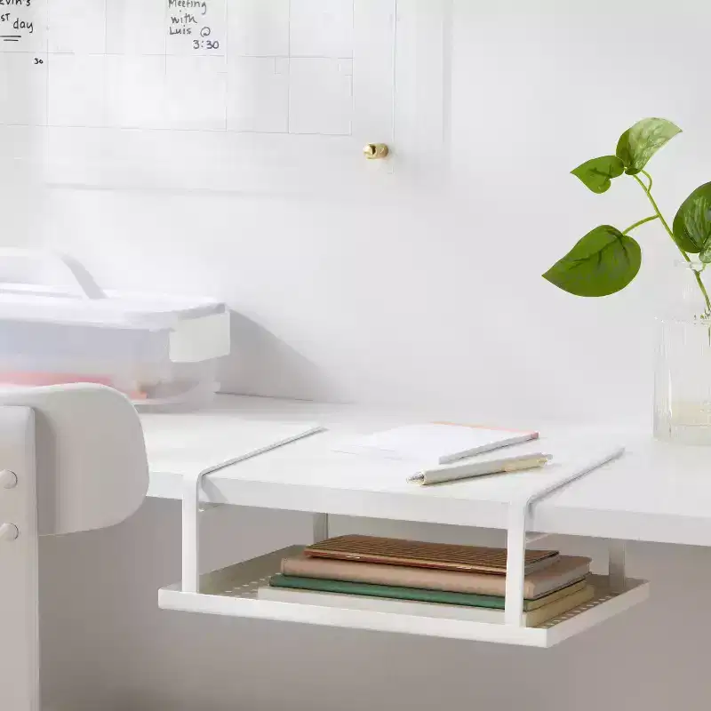 White Under-Desk Shelf, Metal, Single-Person