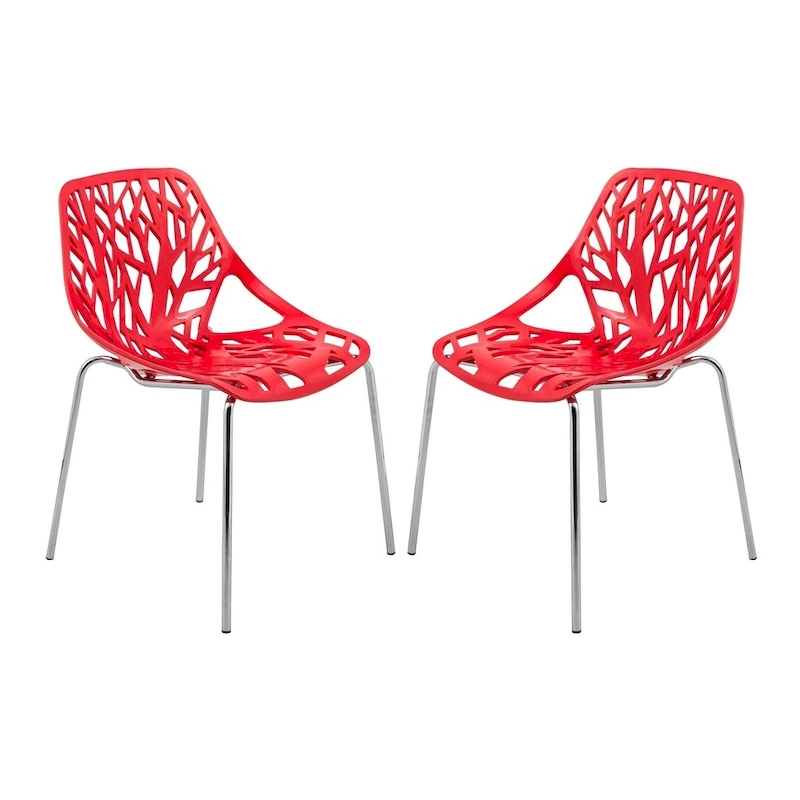 Asbury Stackable Dining Chair with Chrome Legs (Set of 2) Modern Cut-Out Design Backrest Side Chair
