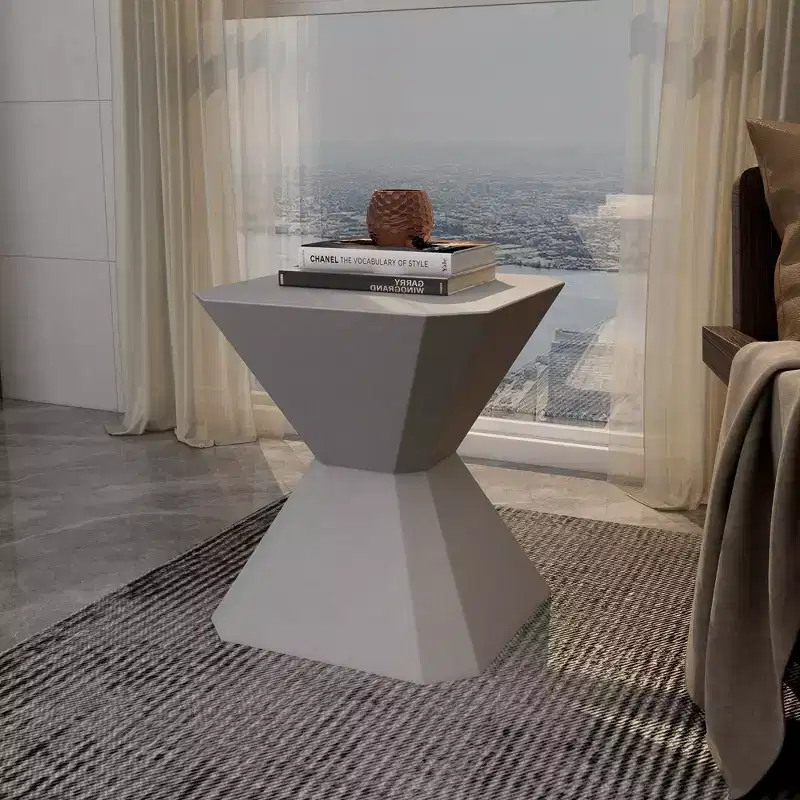 LeisureMod Azure Modern Geometric Side Table - Fiberstone Accent Table or Nightstand