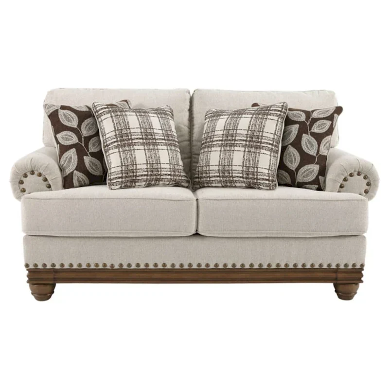 Traditional Wheat Brown Loveseat with Nailhead Trim