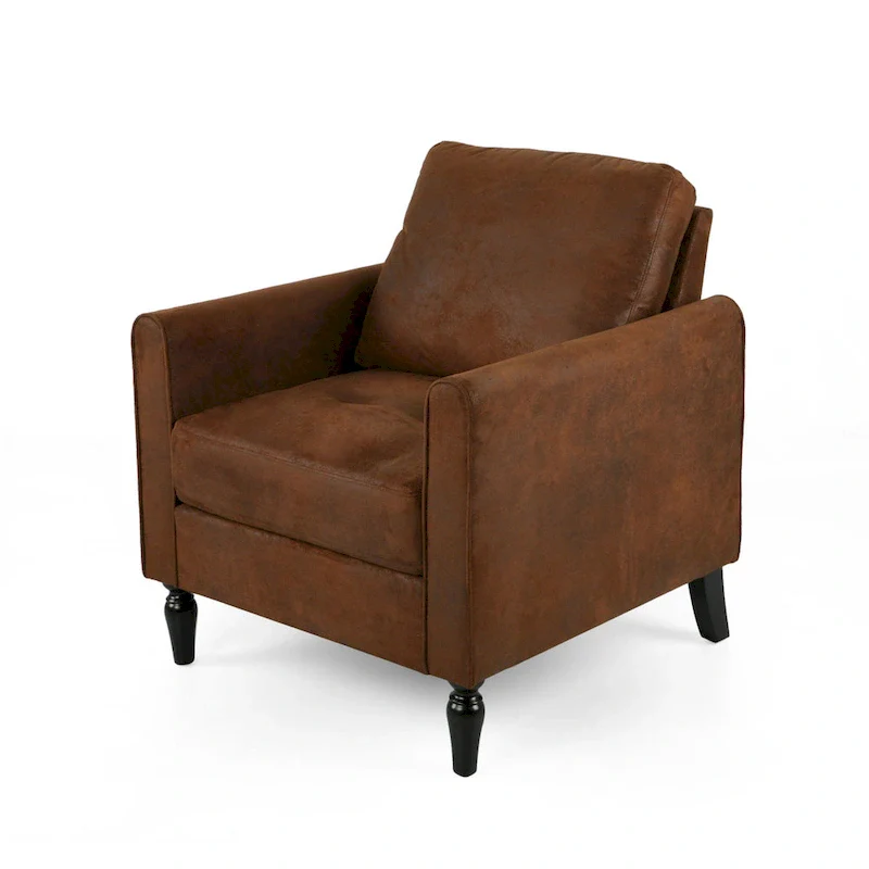 Ada Accent Chair, Plush Pillow Back, Textured Brown Microfiber Design