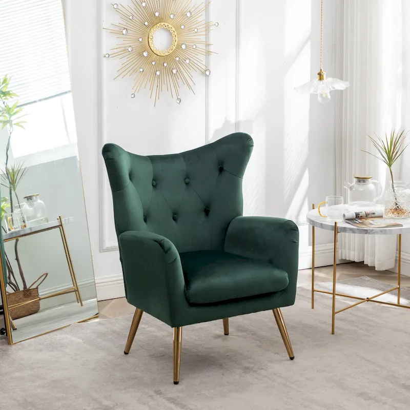 Roundhill Furniture Sovarol Velvet Button-Tufted Wing Back Accent Chair