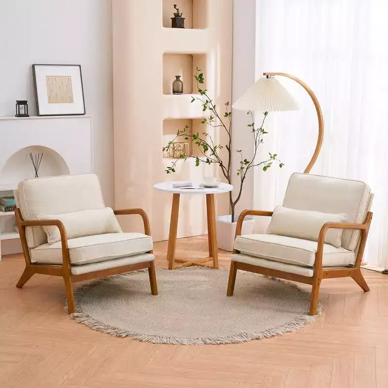 Solid Wood Upholstered Armchair with Foam Cushion – Modern Accent Chair