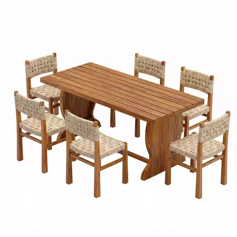 Christopher Knight Home Brigitte 7 Piece Outdoor Rustic Woven Wicker Acacia Wood Dining Set