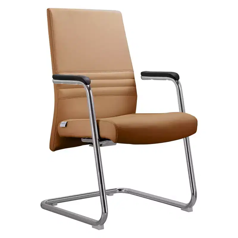 LeisureMod Aleen Modern Office Chair - Upholstered Leather with Ergonomic Iron Sled Base - Home Office & Desk Seating