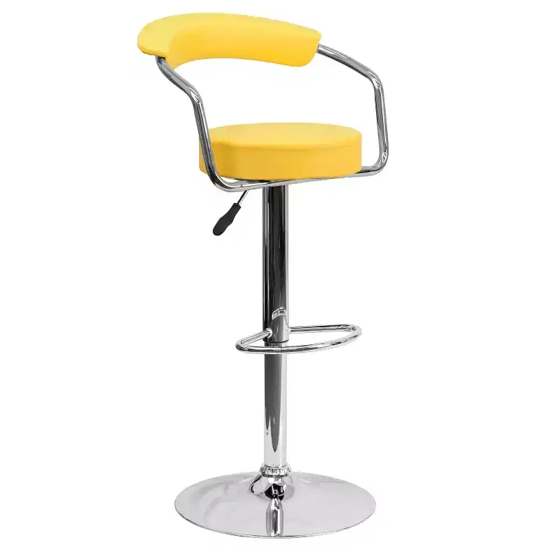 Contemporary Vinyl Adjustable Height Barstool with Arms and Chrome Base