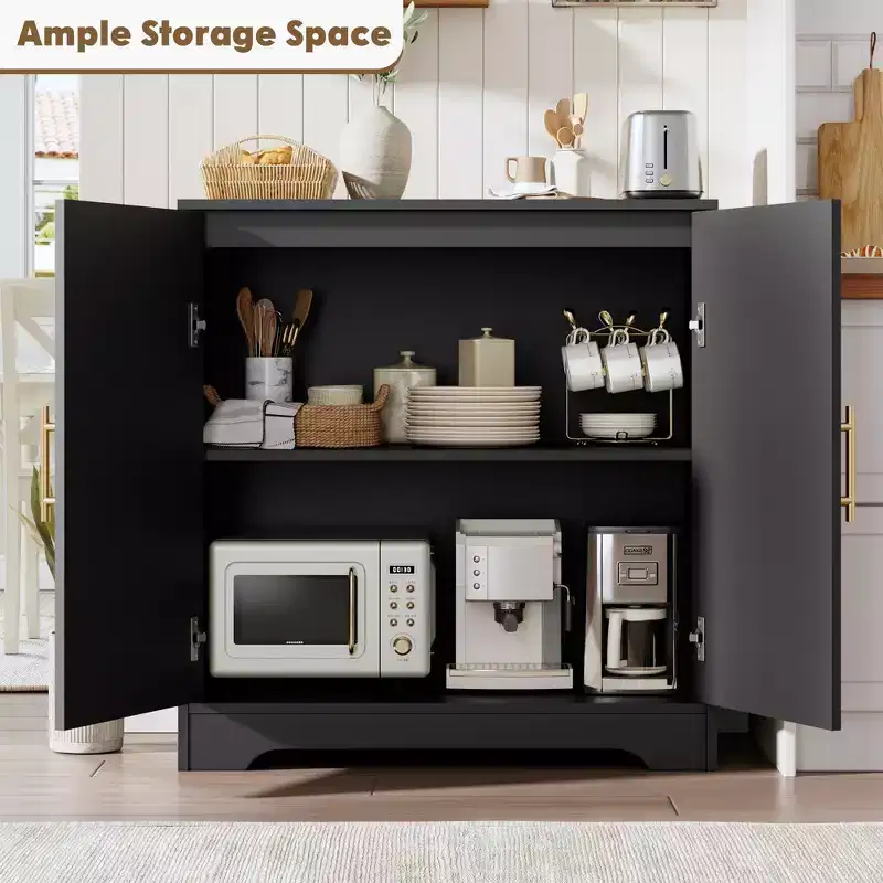 Modern Sideboard Buffet Cabinet with 2 Rattan Doors and Shelves, Credenza Storage Console Table for Living Room, Dining Room, Kitchen, and Entryway