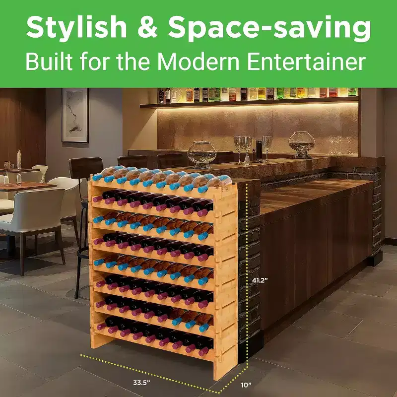 NutriChef 72 Bottle Wine Rack  Stackable Bamboo Freestanding Wine Storage - SLWMDSF226