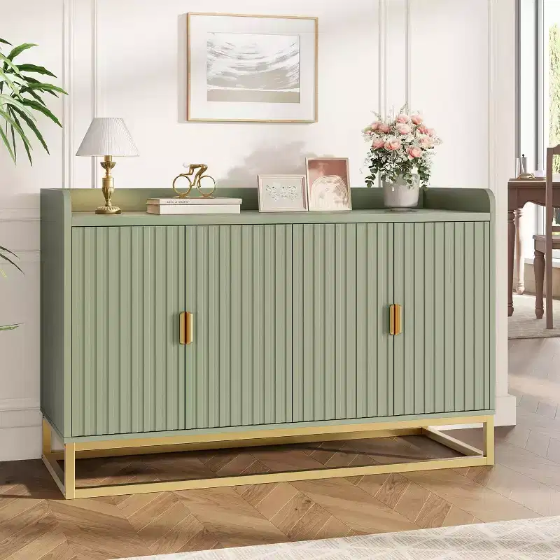 Buffet Cabinet with Storage Accent Sideboard with 4 Doors 47.2 Wide Fluted Credenza Modern Buffet Table Media Console Cabinet