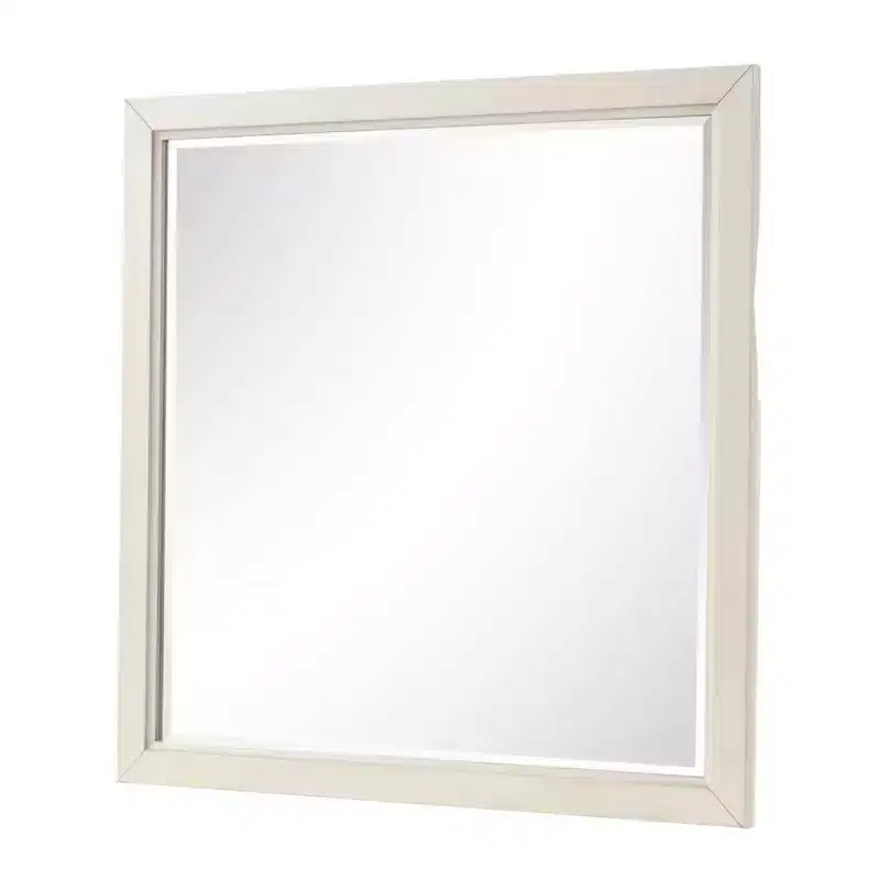 Royal Hampton Dresser Mirror, Beveled Glass, Antique White Finished Solid Wood, 38 Inch
