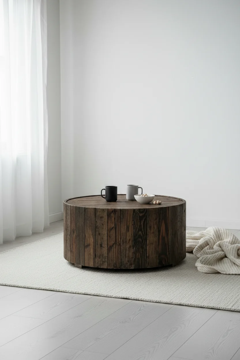 34 Rustic Round Coffee Table with Casters - Rustic Pine