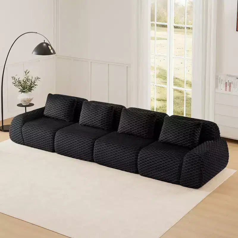 146 Modular Sectional Sofa Flannelette 4-Seater Deep Seat Buckle No Assembly Black