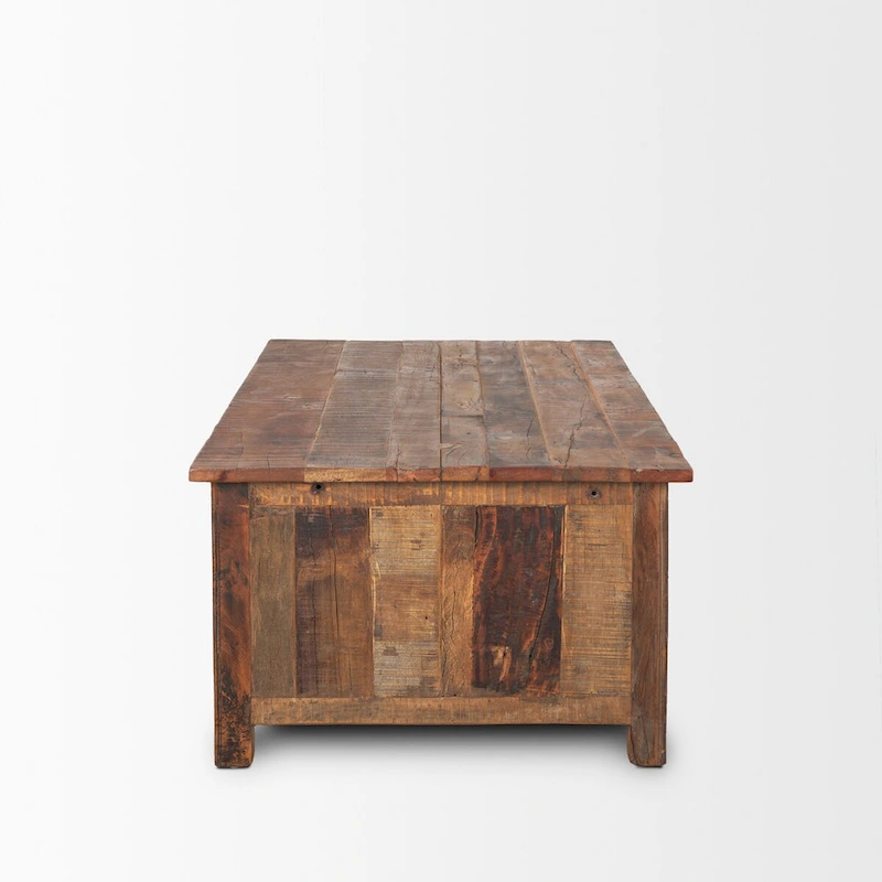 Wilton Brown Wood w/ 12 Black Metal Drawers Coffee Table