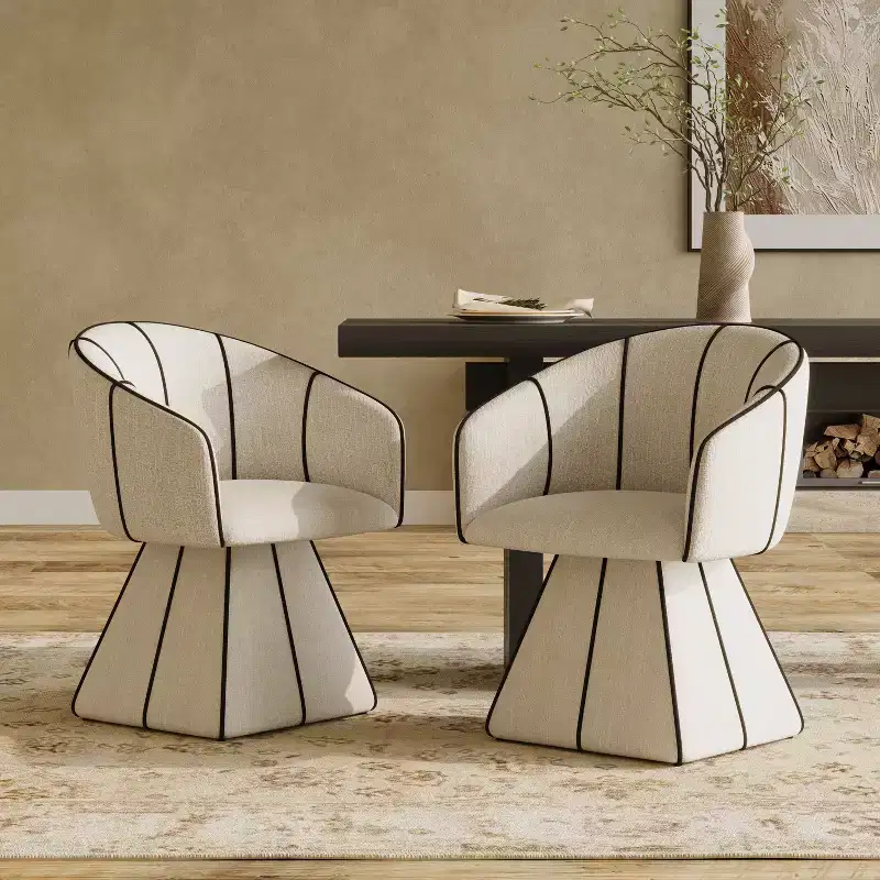 Christopher Knight Home Laleh Modern Metal and Wood Upholstered Swivel Dining Chairs with Barrel Backrest (Set of 2)