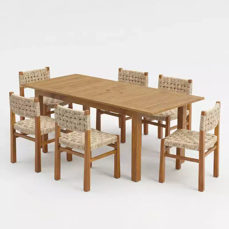 Christopher Knight Home Laksmi Modern 7 Piece Acacia Dining Set with Expandable Slatted Table and Wicker Design