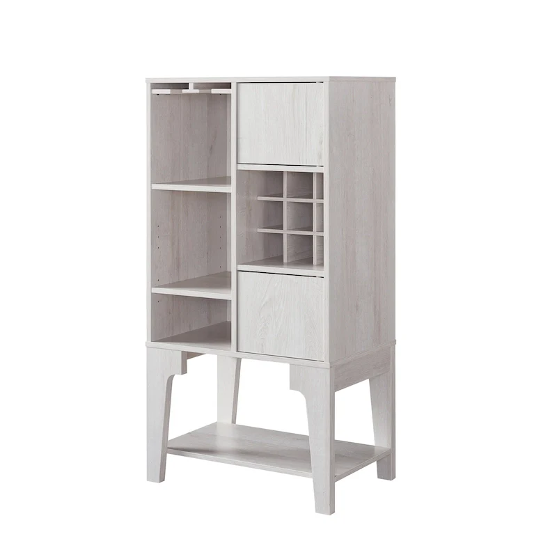 White Oak / Cappuccino Contemporary Open-Shelf Buffet with Wine Rack, 1-Person Assembly