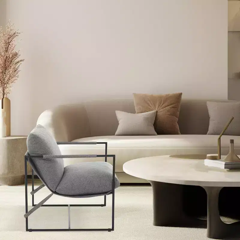 Sling Accent Chair with Metal Frame, Upholstered Living Room Chair with Foam Cushioning