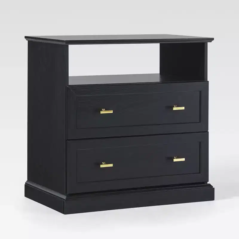 Modern Farmhouse Nightstand with Open Shelf for Bedroom Storage