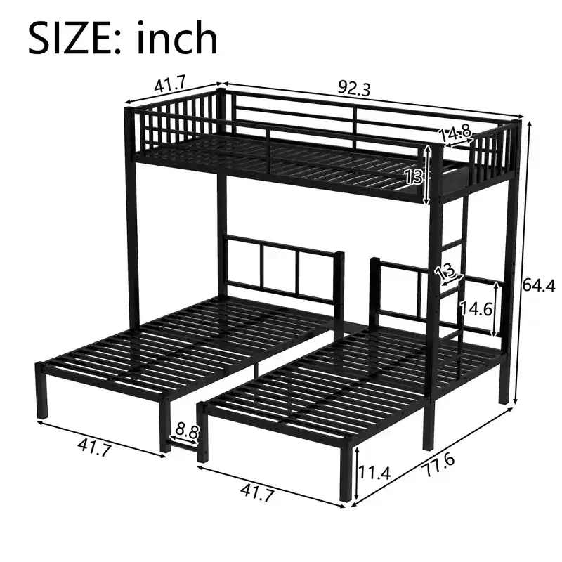 Bellemave Twin over Twin & Twin Bunk Beds for 3, Twin XL over Twin & Twin Bunk Bed Metal Triple Bunk Bed,Black