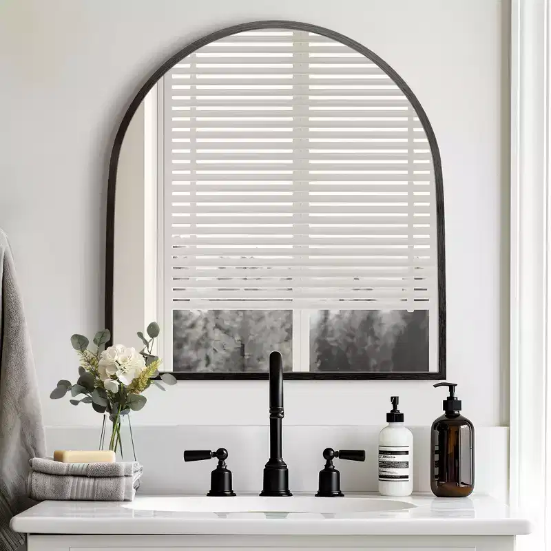 Arched Metal Framed Wall Mirror for Bathroom Vanity, 28