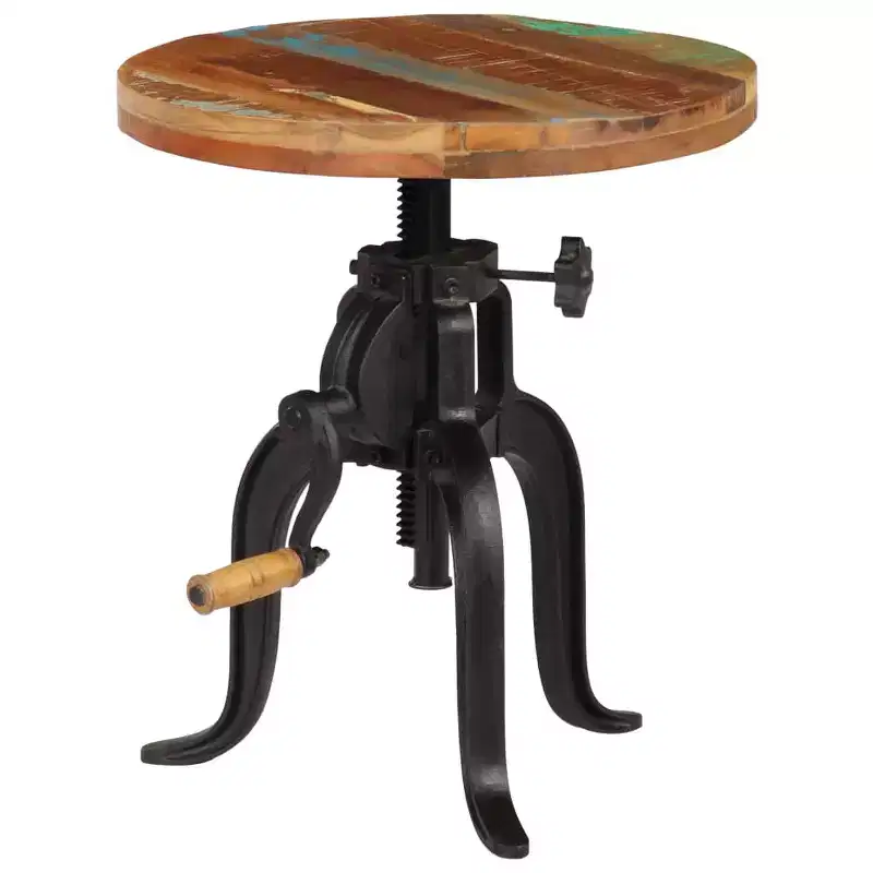 Adjustable Round Side Table - Reclaimed Wood and Cast Iron