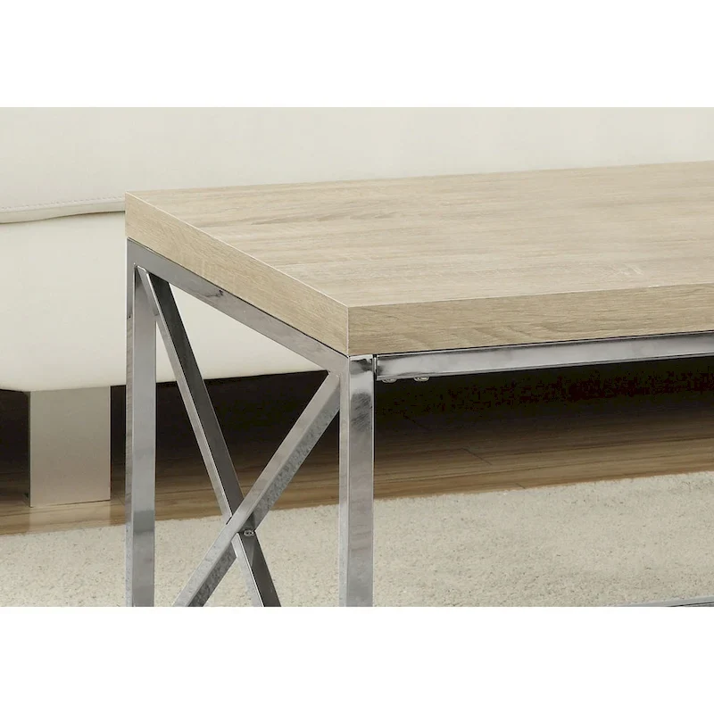 Natural Wood-Look Finish Chrome Metal Contemporary Design Coffee Table - 32