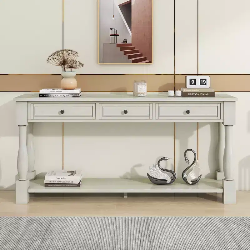 63L Extra-thick Console Table with Drawers and Shelf RE-ModernLuxe
