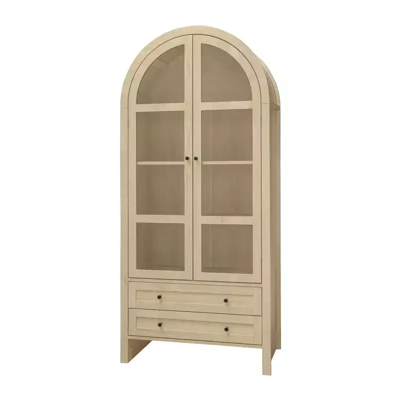 Tall Arched Kitchen Pantry Arched Storage Display Cabinet with Adjustable Shelves